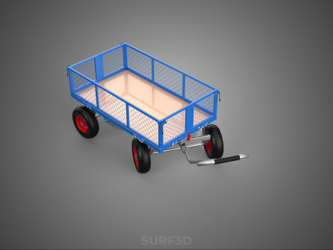 STEEL GARDEN UTILITY WAGON CART YARD LAWN TROLLEY HAND PALLET 4W 3D Model
