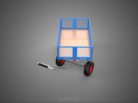 STEEL GARDEN UTILITY WAGON CART YARD LAWN TROLLEY HAND PALLET 4W 3D Model