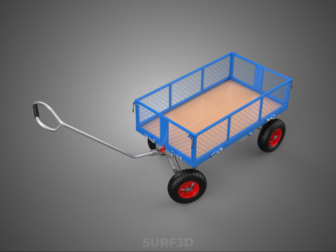 STEEL GARDEN UTILITY WAGON CART YARD LAWN TROLLEY HAND PALLET 4W 3D Model