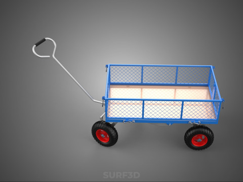STEEL GARDEN UTILITY WAGON CART YARD LAWN TROLLEY HAND PALLET 4W 3D Model