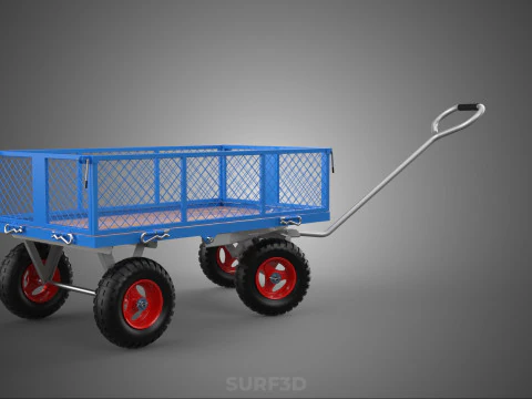 STEEL GARDEN UTILITY WAGON CART YARD LAWN TROLLEY HAND PALLET 4W 3D Model