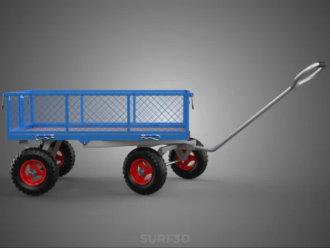 STEEL GARDEN UTILITY WAGON CART YARD LAWN TROLLEY HAND PALLET 4W 3D Model