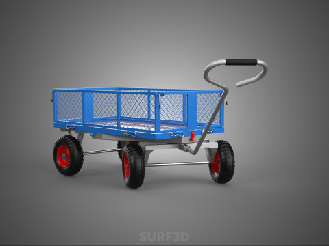 STEEL GARDEN UTILITY WAGON CART YARD LAWN TROLLEY HAND PALLET 4W 3D Model