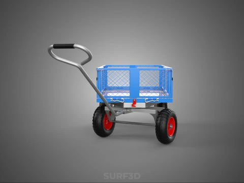 STEEL GARDEN UTILITY WAGON CART YARD LAWN TROLLEY HAND PALLET 4W 3D Model