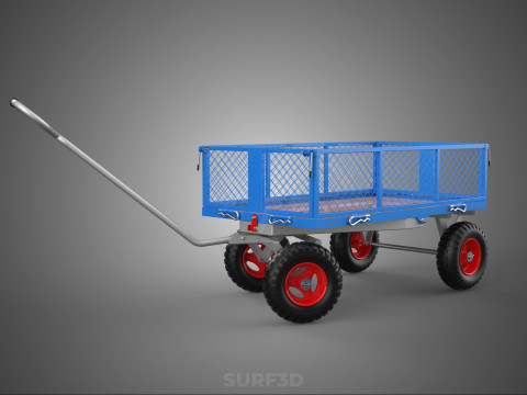 STEEL GARDEN UTILITY WAGON CART YARD LAWN TROLLEY HAND PALLET 4W 3D Model