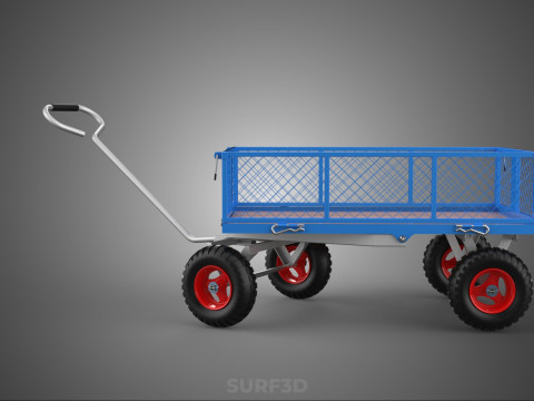 STEEL GARDEN UTILITY WAGON CART YARD LAWN TROLLEY HAND PALLET 4W 3D Model