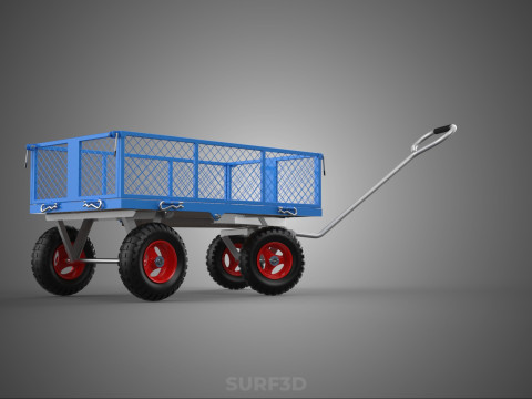 STEEL GARDEN UTILITY WAGON CART YARD LAWN TROLLEY HAND PALLET 4W 3D Model