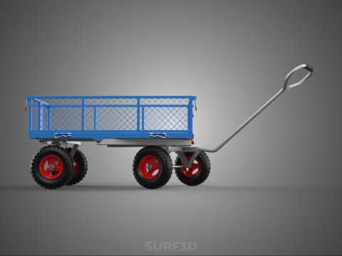 STEEL GARDEN UTILITY WAGON CART YARD LAWN TROLLEY HAND PALLET 4W 3D Model
