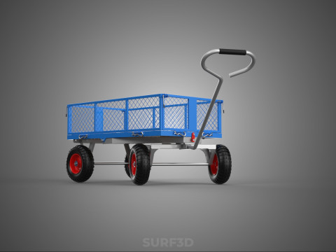 STEEL GARDEN UTILITY WAGON CART YARD LAWN TROLLEY HAND PALLET 4W 3D Model