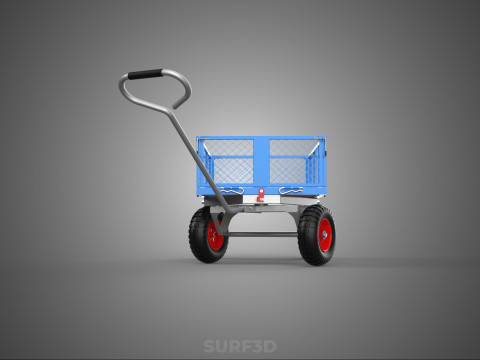 STEEL GARDEN UTILITY WAGON CART YARD LAWN TROLLEY HAND PALLET 4W 3D Model