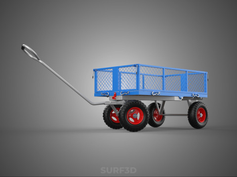 STEEL GARDEN UTILITY WAGON CART YARD LAWN TROLLEY HAND PALLET 4W 3D Model