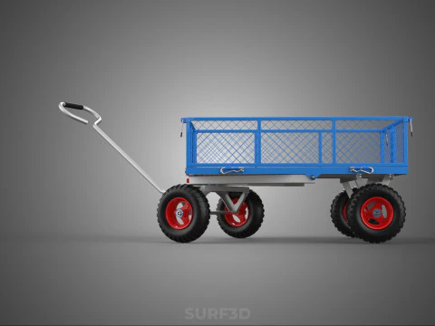 STEEL GARDEN UTILITY WAGON CART YARD LAWN TROLLEY HAND PALLET 4W 3D Model