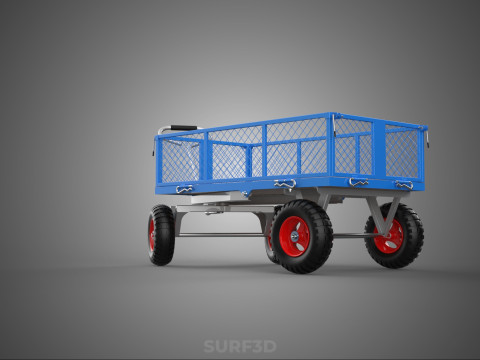 STEEL GARDEN UTILITY WAGON CART YARD LAWN TROLLEY HAND PALLET 4W 3D Model