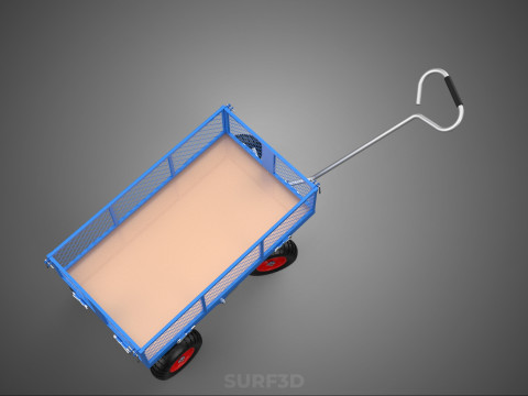 STEEL GARDEN UTILITY WAGON CART YARD LAWN TROLLEY HAND PALLET 4W 3D Model