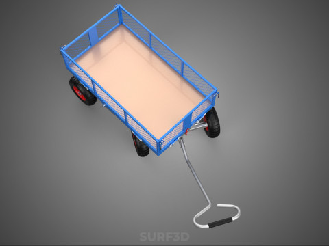 STEEL GARDEN UTILITY WAGON CART YARD LAWN TROLLEY HAND PALLET 4W 3D Model