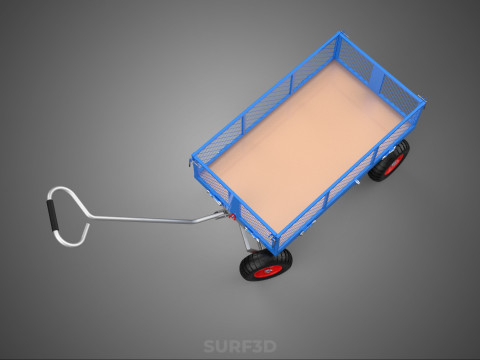 STEEL GARDEN UTILITY WAGON CART YARD LAWN TROLLEY HAND PALLET 4W 3D Model