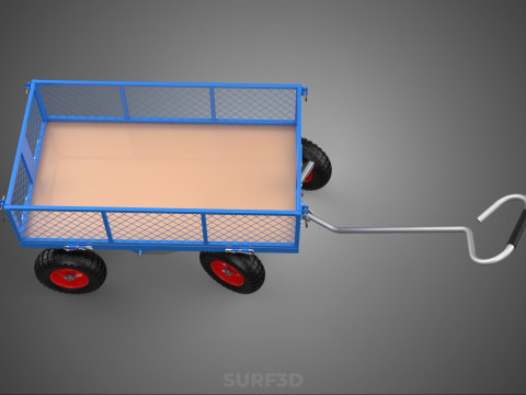 STEEL GARDEN UTILITY WAGON CART YARD LAWN TROLLEY HAND PALLET 4W 3D Model