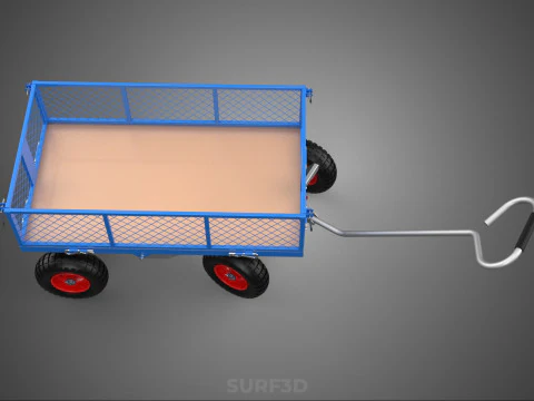 STEEL GARDEN UTILITY WAGON CART YARD LAWN TROLLEY HAND PALLET 4W 3D Model