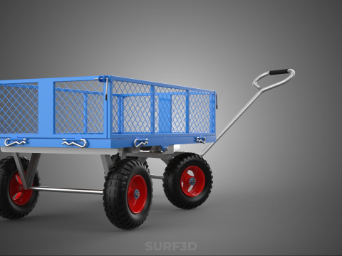 STEEL GARDEN UTILITY WAGON CART YARD LAWN TROLLEY HAND PALLET 4W 3D Model