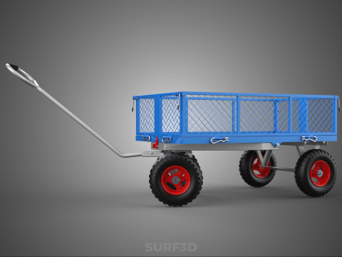 STEEL GARDEN UTILITY WAGON CART YARD LAWN TROLLEY HAND PALLET 4W 3D Model