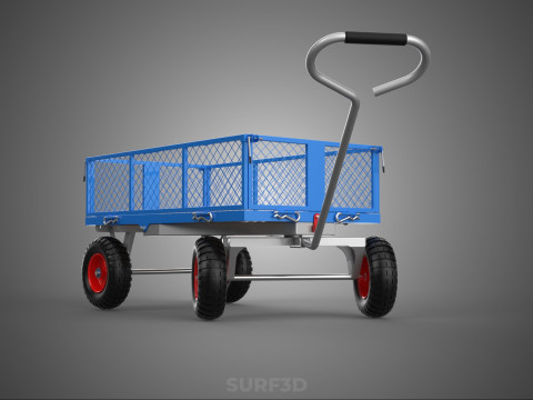 STEEL GARDEN UTILITY WAGON CART YARD LAWN TROLLEY HAND PALLET 4W 3D Model