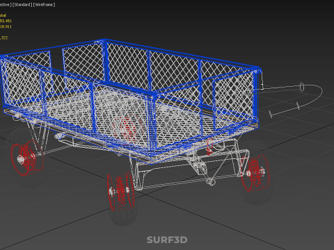STEEL GARDEN UTILITY WAGON CART YARD LAWN TROLLEY HAND PALLET 4W 3D Model