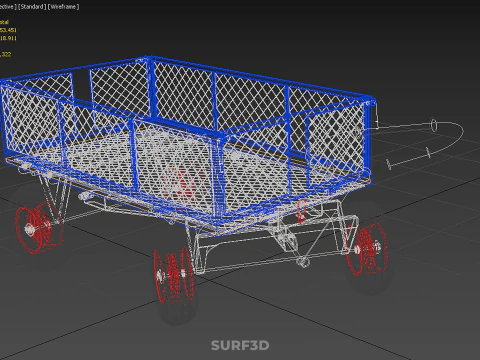STEEL GARDEN UTILITY WAGON CART YARD LAWN TROLLEY HAND PALLET 4W 3D Model