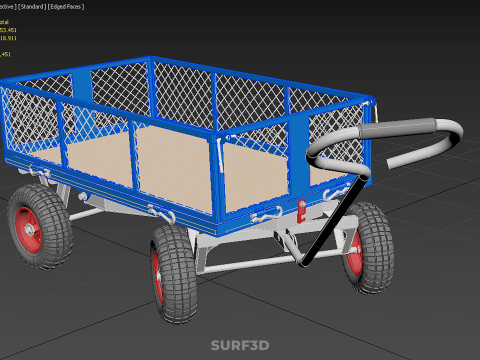 STEEL GARDEN UTILITY WAGON CART YARD LAWN TROLLEY HAND PALLET 4W 3D Model