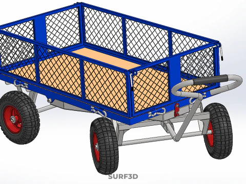 STEEL GARDEN UTILITY WAGON CART YARD LAWN TROLLEY HAND PALLET 4W 3D Model