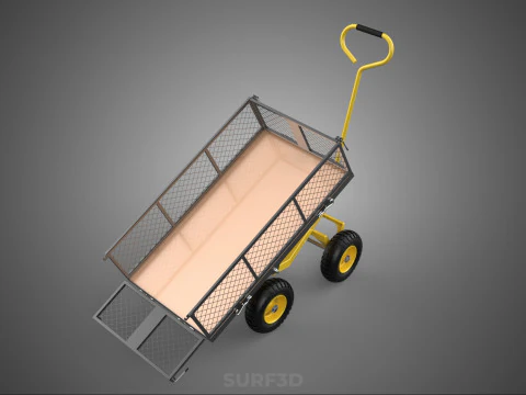 TILTING LIFT MESH BED DUMP GARDEN WAGON FOUR CARGO CAGE CART 4W 3D Model