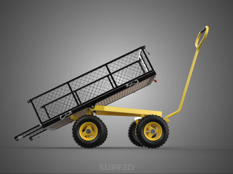 TILTING LIFT MESH BED DUMP GARDEN WAGON FOUR CARGO CAGE CART 4W 3D Model