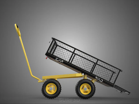 TILTING LIFT MESH BED DUMP GARDEN WAGON FOUR CARGO CAGE CART 4W 3D Model