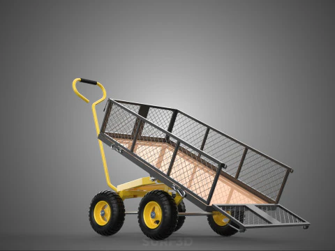 TILTING LIFT MESH BED DUMP GARDEN WAGON FOUR CARGO CAGE CART 4W 3D Model