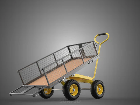 TILTING LIFT MESH BED DUMP GARDEN WAGON FOUR CARGO CAGE CART 4W 3D Model
