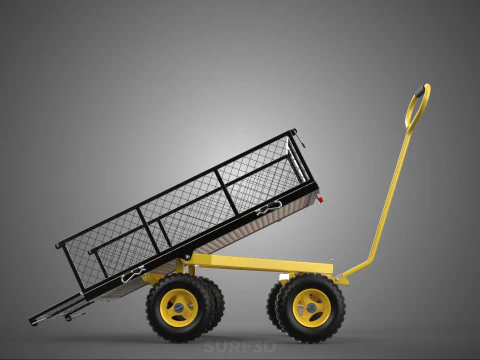 TILTING LIFT MESH BED DUMP GARDEN WAGON FOUR CARGO CAGE CART 4W 3D Model