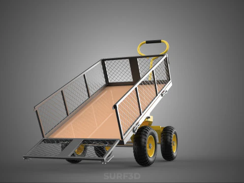 TILTING LIFT MESH BED DUMP GARDEN WAGON FOUR CARGO CAGE CART 4W 3D Model