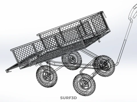 TILTING LIFT MESH BED DUMP GARDEN WAGON FOUR CARGO CAGE CART 4W 3D Model