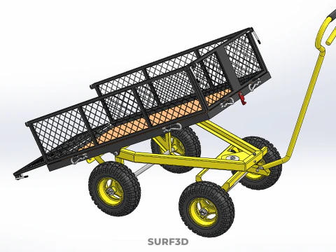 TILTING LIFT MESH BED DUMP GARDEN WAGON FOUR CARGO CAGE CART 4W 3D Model