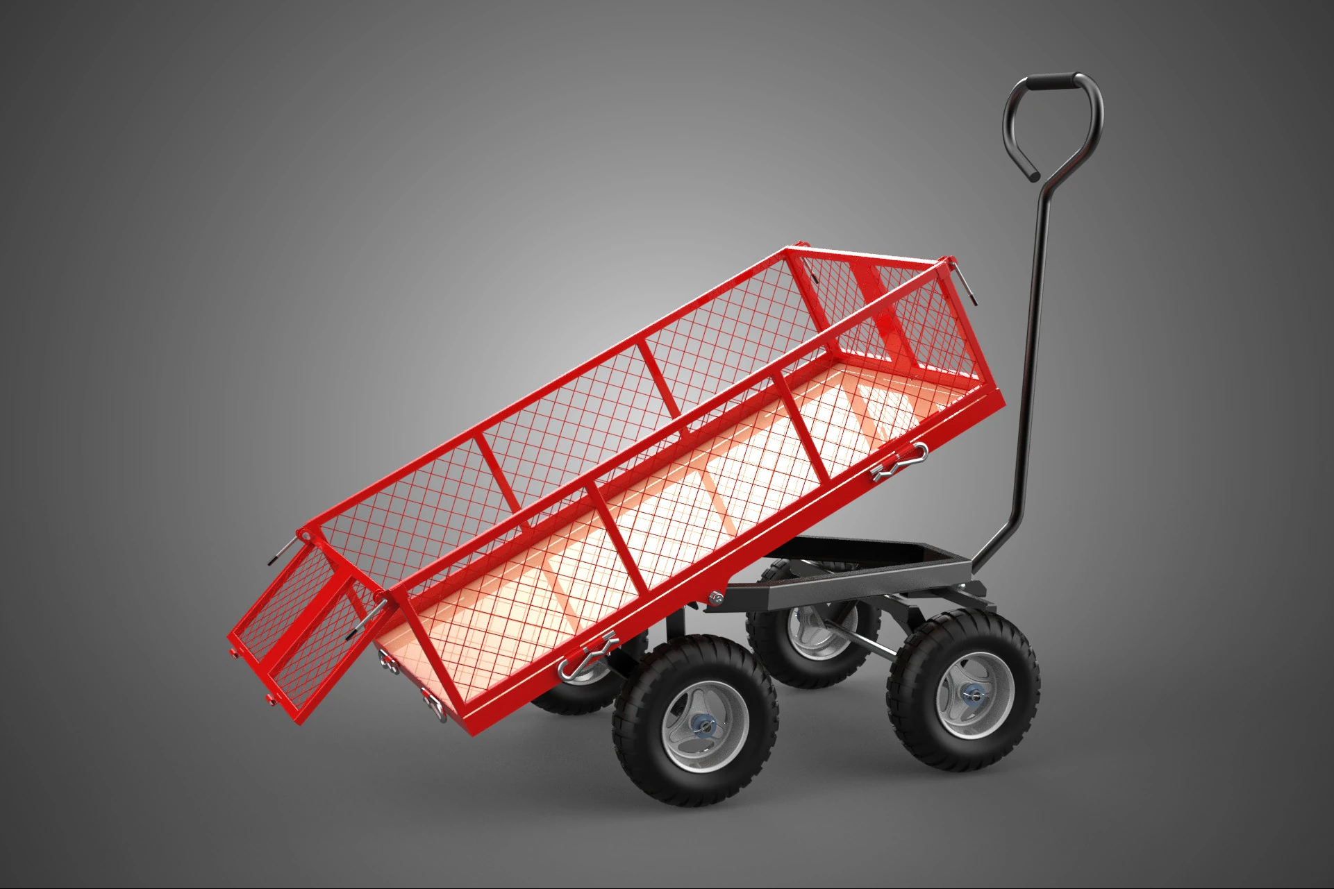 RED TIPPER TILTING TILT UNLOAD BED TROLLEY CART WAGON 4 WHEELED 3D Model .c4d .max .obj .3ds .fbx .stl .blend 