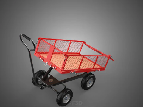 RED TIPPER TILTING TILT UNLOAD BED TROLLEY CART WAGON 4 WHEELED 3D Model