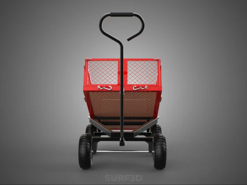 RED TIPPER TILTING TILT UNLOAD BED TROLLEY CART WAGON 4 WHEELED 3D Model