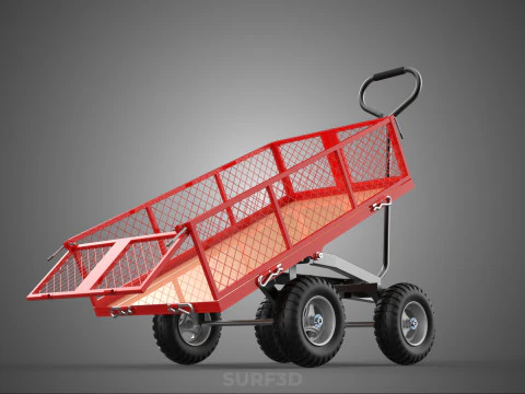 RED TIPPER TILTING TILT UNLOAD BED TROLLEY CART WAGON 4 WHEELED 3D Model