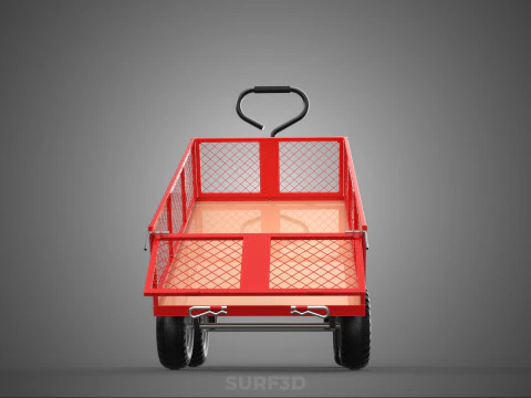 RED TIPPER TILTING TILT UNLOAD BED TROLLEY CART WAGON 4 WHEELED 3D Model