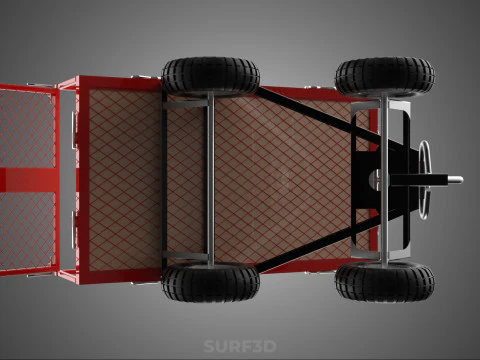 RED TIPPER TILTING TILT UNLOAD BED TROLLEY CART WAGON 4 WHEELED 3D Model