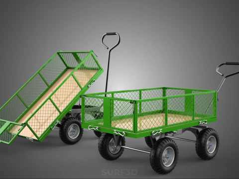 TIPPING MESH NET TROLLEY CART WAGON TRAILER WHEEL BARROW UTILITY 3D Model