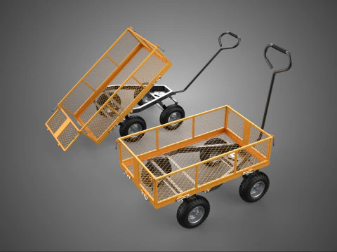 AMARILLO NARANJA CUATRO RUEDAS RED DE MALLA DE ALAMBRE CARRO CARRO CAMA INCLINABLE Modelo 3D