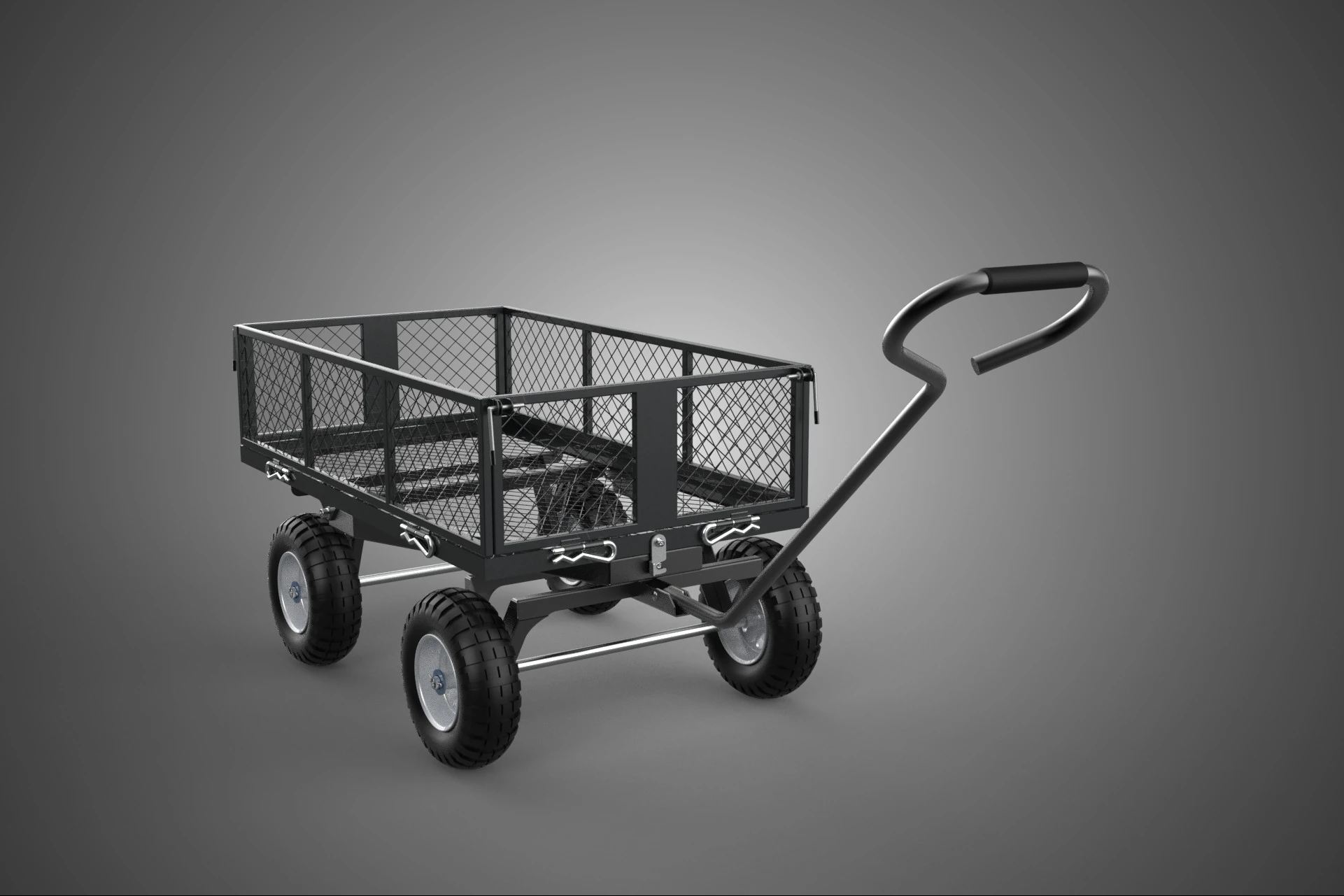 BLACK HEAVY DUTY MANUAL MESH CART UTILITY WAGON YARD TRANSPORT 4 3D Model .c4d .max .obj .3ds .fbx .stl .blend 