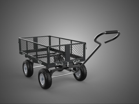 ブラックヘビーデューティ手動メッシュカートユーティリティワゴンヤードトランスポート4 3Dモデル