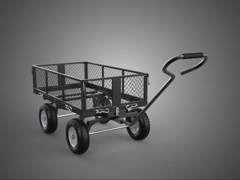 CARRELLO MANUALE A RETE NERO PER IMPIEGHI PESANTI CARRO UTILITY TRASPORTO IN GIARDINO 4 Modello 3D