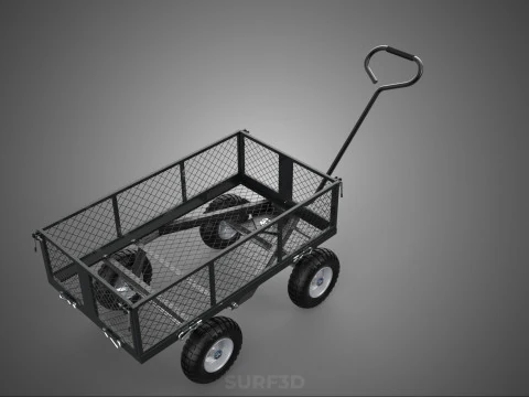 BLACK HEAVY DUTY MANUAL MESH CART UTILITY WAGON YARD TRANSPORT 4 3D Model